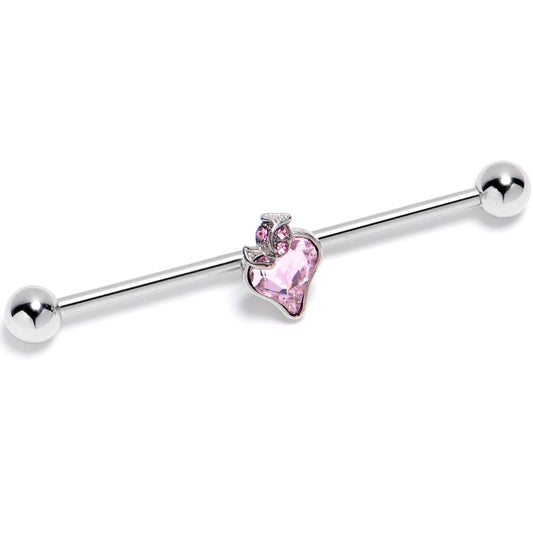 14G Pink CZ Gem Strawberry Love Industrial Barbell 38mm