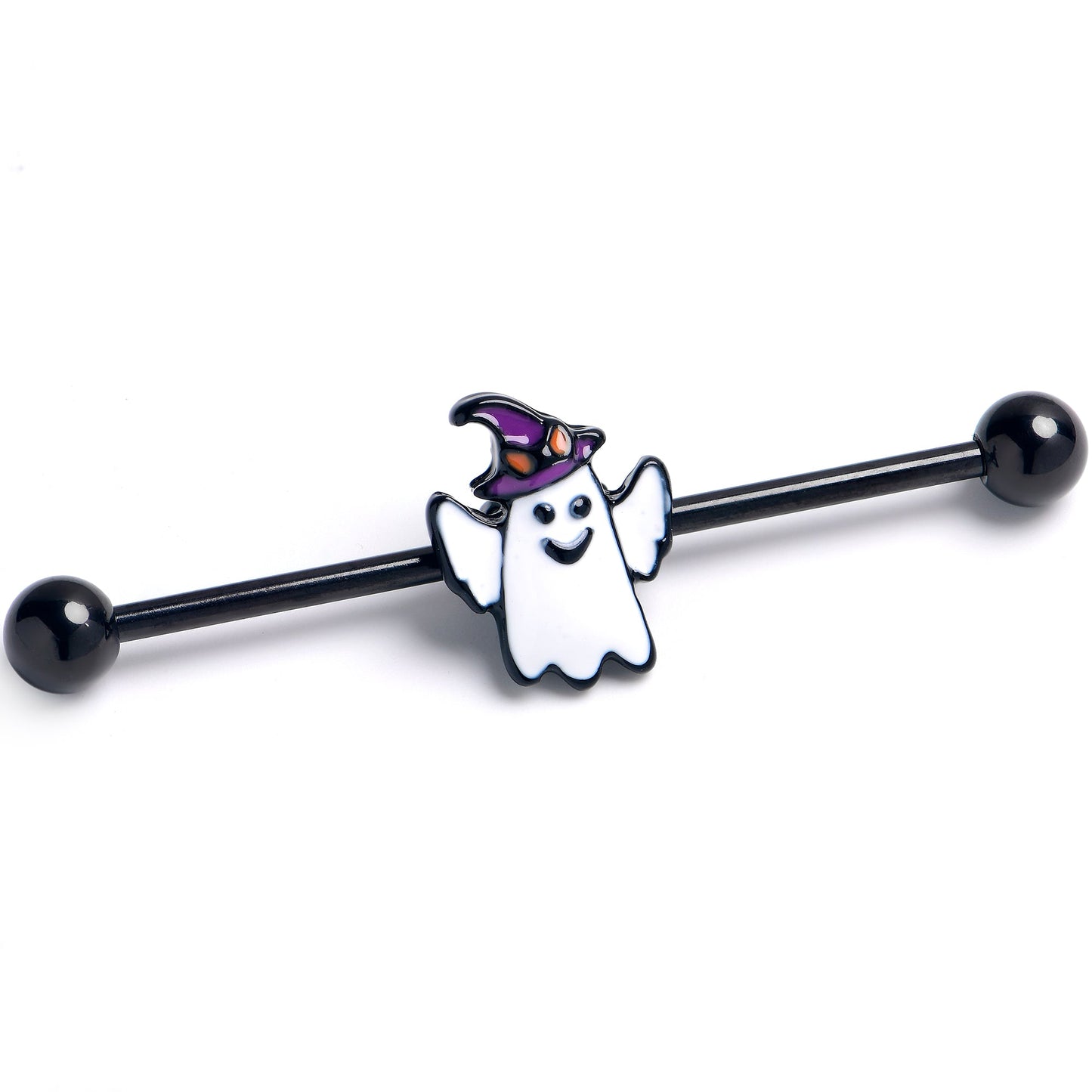 14G Black Witch Hat Ghost Industrial Barbell 38mm