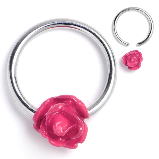 16G 3/8 Open Bloom Rose Pink BCR Captive Ring