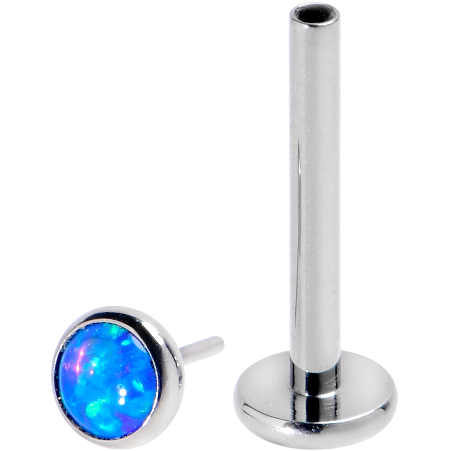 16G 3/8 Blue Synthetic Opal G23 Titanium Threadless Push In Labret