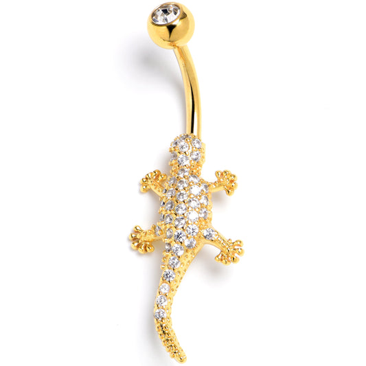 Clear CZ Gem Gold Tone Luxurious Lizard Belly Ring