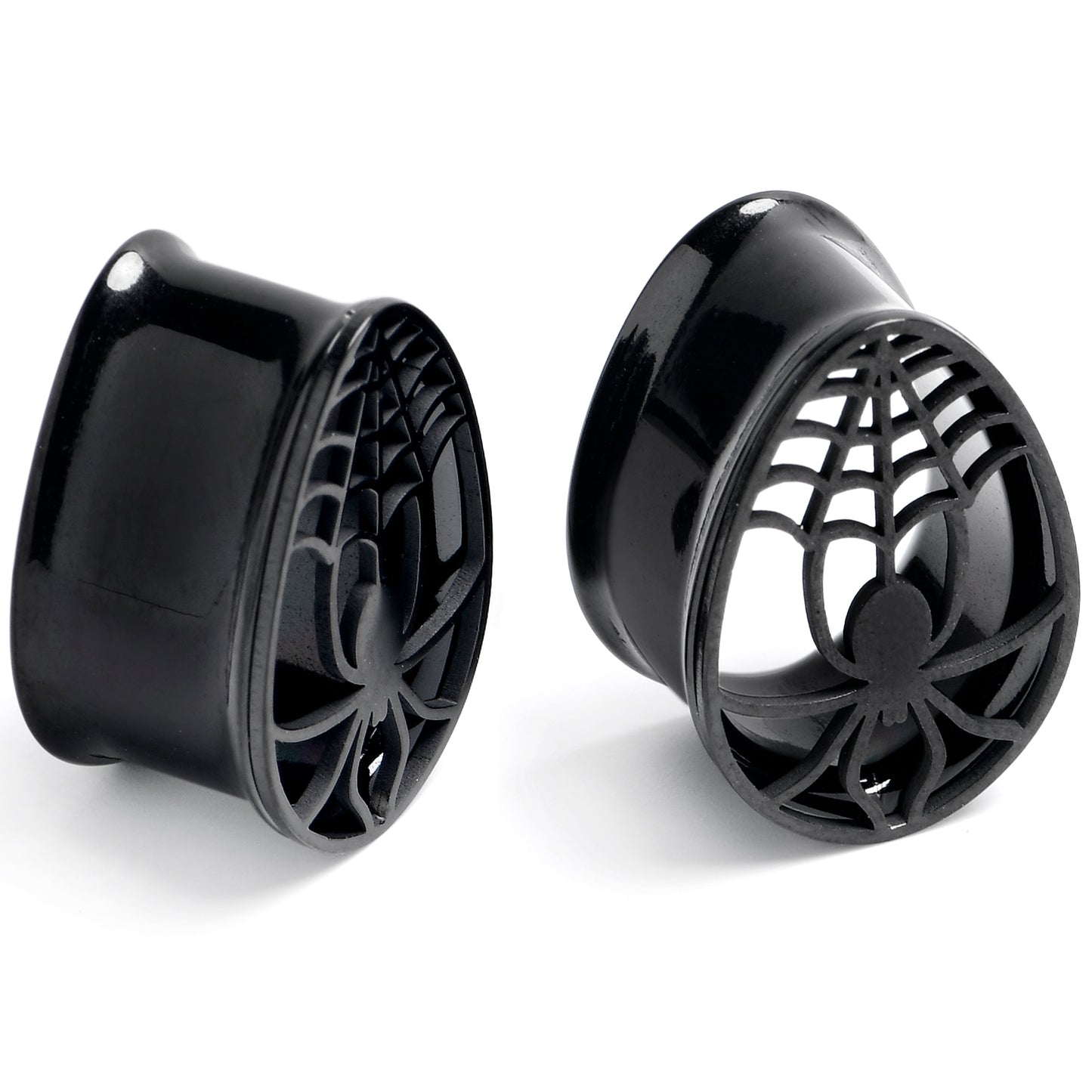 Black Spider Web Double Flare Teardrop Tunnel Plug Set Sizes 8mm to 16mm