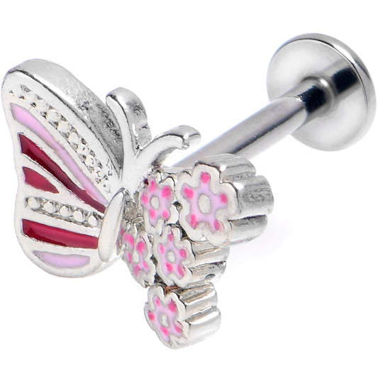 16G 5/16 Flowery Butterfly Pink Labret Monroe Tragus