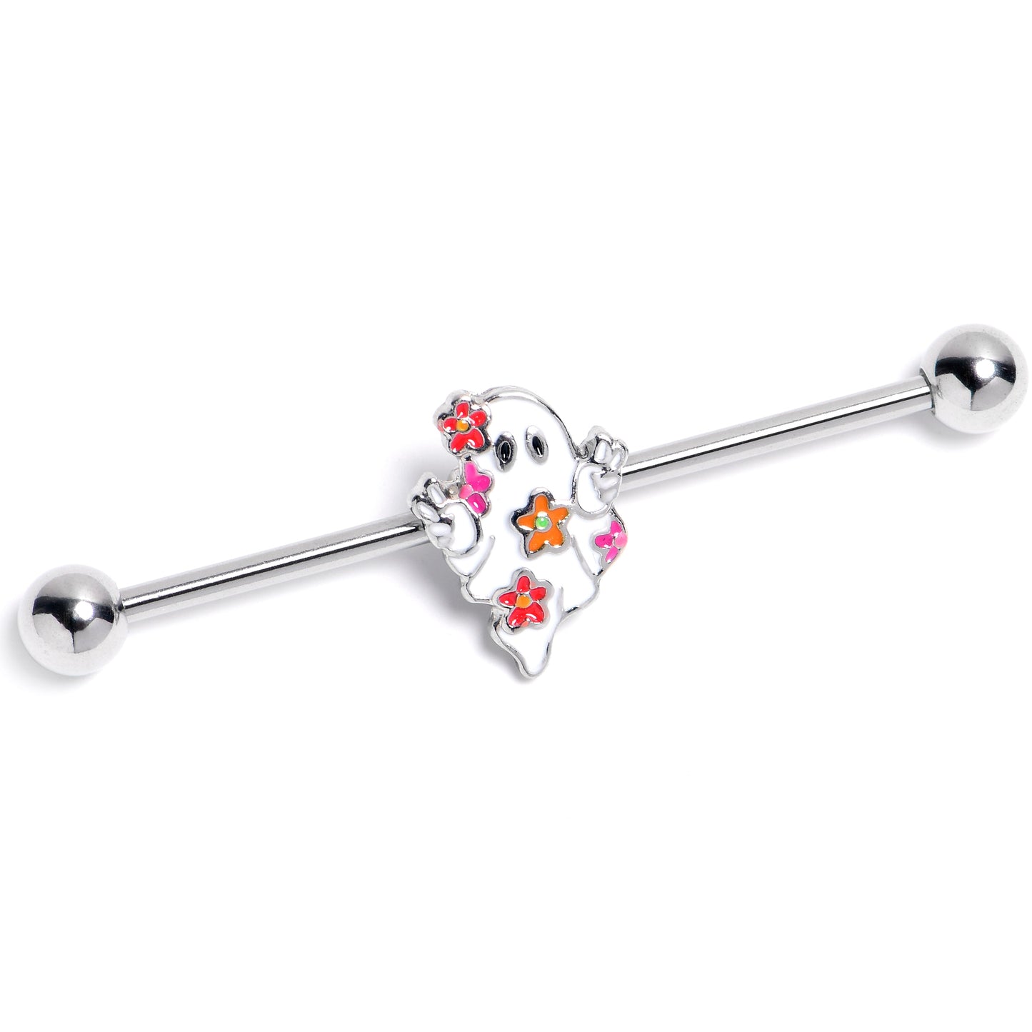 14G Halloween Floral Ghost Industrial Barbell 38mm