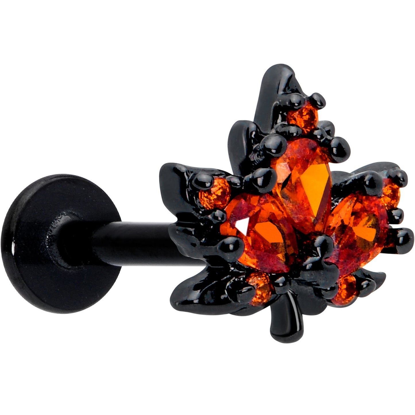 16G Orange CZ Gem Black Autumn Leaf Flat Back Earring