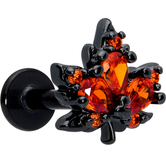 16G Orange CZ Gem Black Autumn Leaf Flat Back Earring
