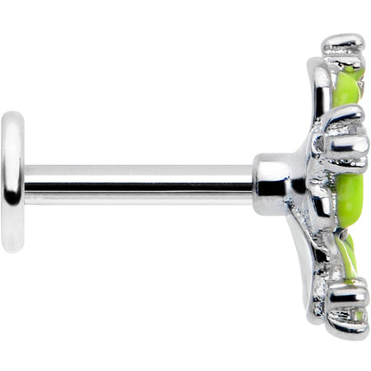 16G Clear CZ Gem Go Green Flower Flat Back Earring