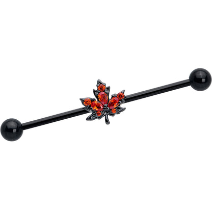 14G Orange CZ Gem Black Autumn Leaf Industrial Barbell 38mm