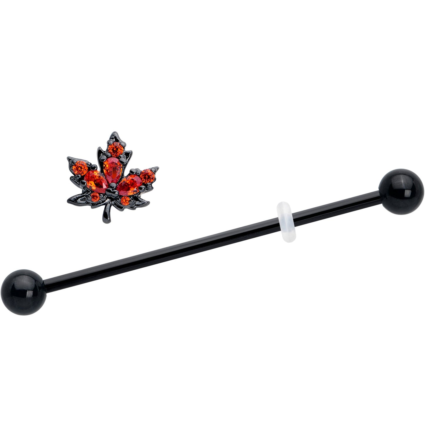 14G Orange CZ Gem Black Autumn Leaf Industrial Barbell 38mm