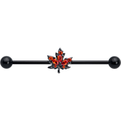 14G Orange CZ Gem Black Autumn Leaf Industrial Barbell 38mm