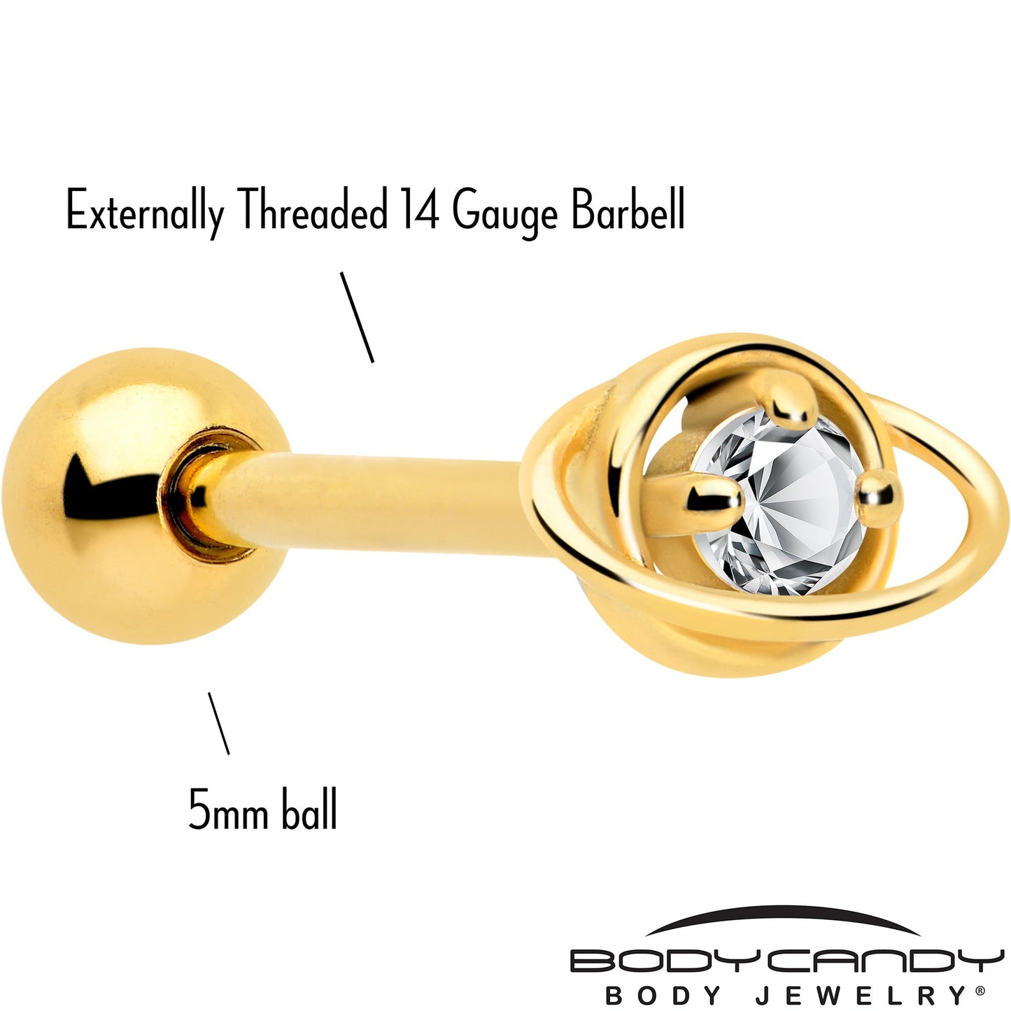 Clear CZ Gem Gold Tone Stylish Saturn Barbell Tongue Ring