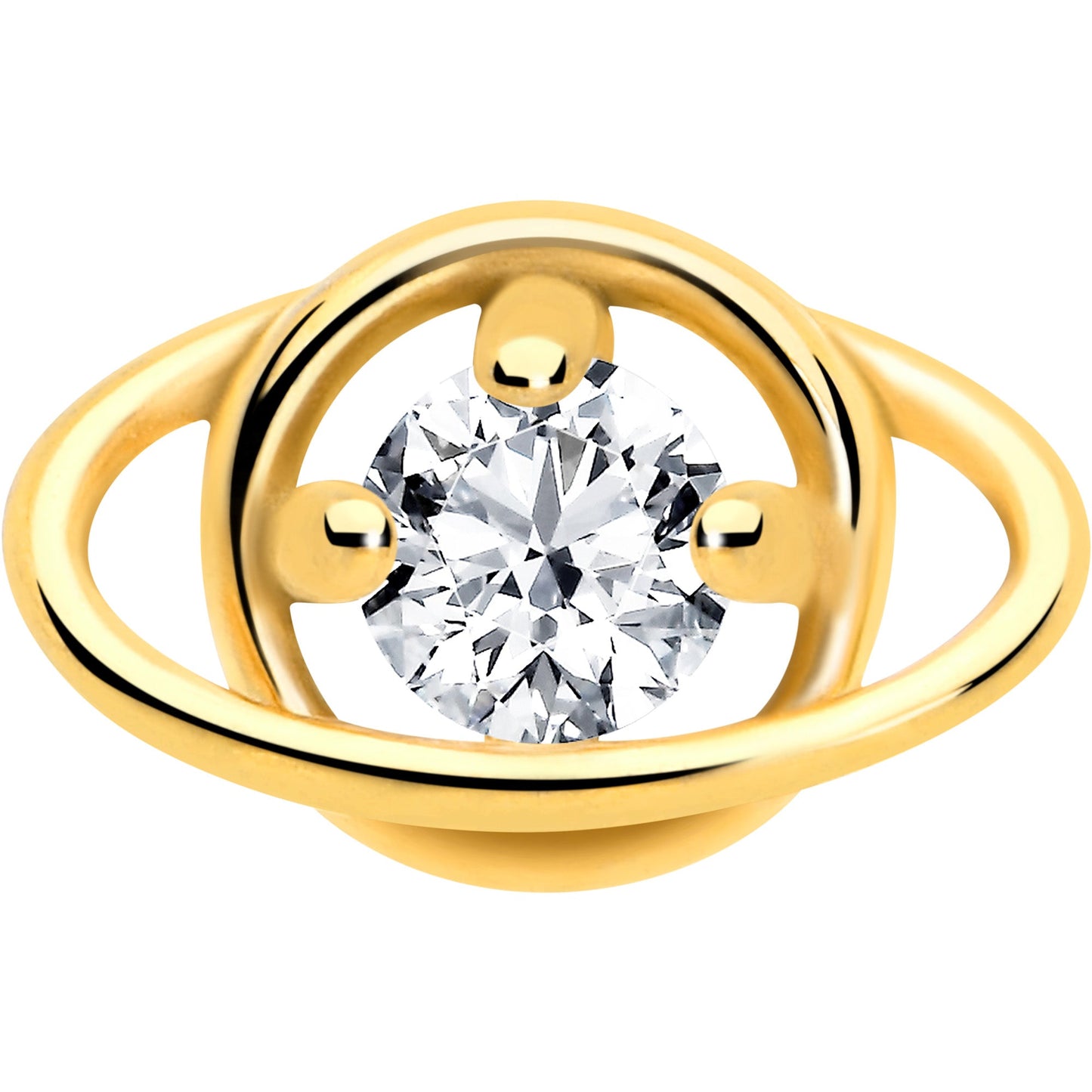 Clear CZ Gem Gold Tone Stylish Saturn Barbell Tongue Ring