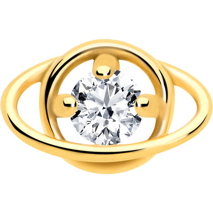 Clear CZ Gem Gold Tone Stylish Saturn Barbell Tongue Ring