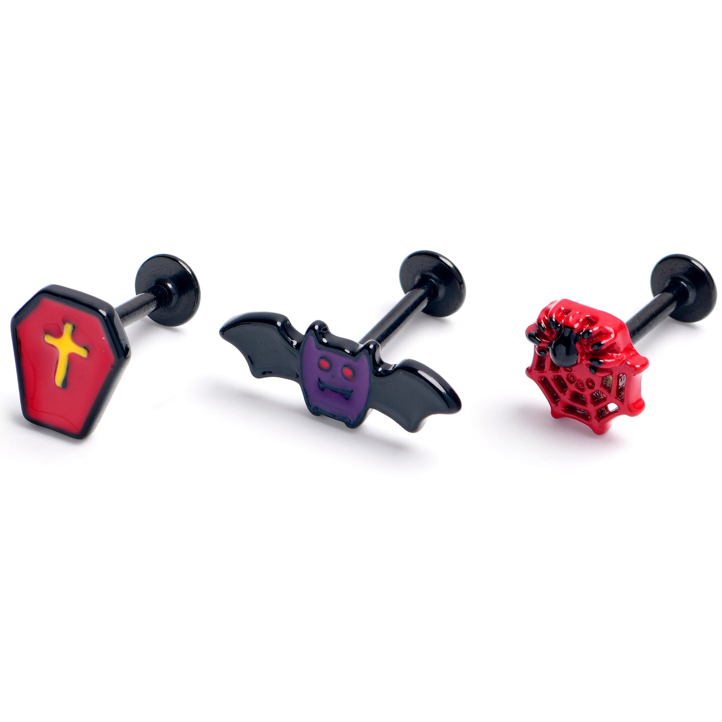 16G 5/16 Black Coffin Bat Halloween Labret Monroe Tragus Curation Set of3