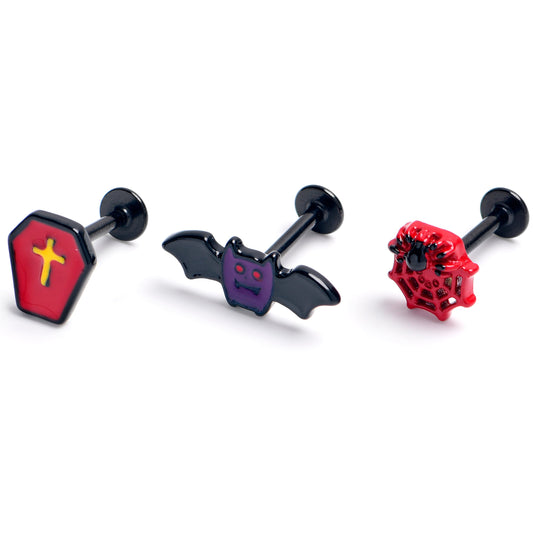 16G 5/16 Black Coffin Bat Halloween Labret Monroe Tragus Curation Set of3