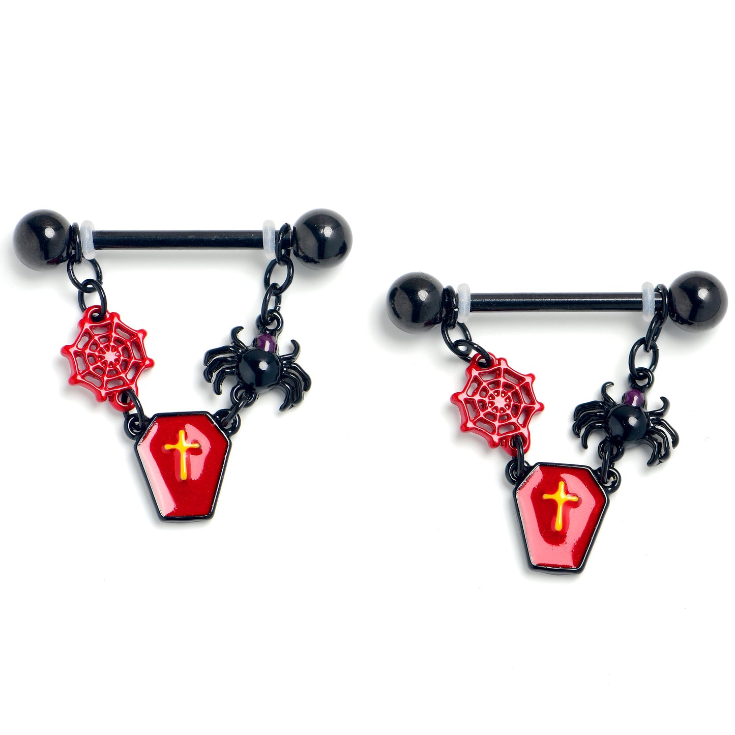 14G 9/16 Black Halloween Screams Dangle Nipple Ring Set