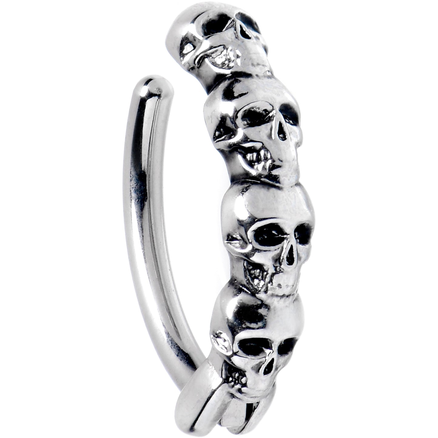 14G 3/8 Grade 23 Titanium Goth Skulls Hinged Hoop Belly Ring