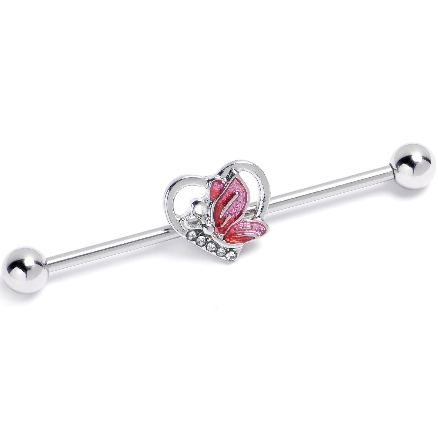 14G Clear Gem Butterfly Love Heart Industrial Barbell 38mm