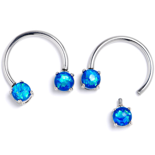 14G 9/16 Blue Faux Opal Internally Threaded Horseshoe Set of 2