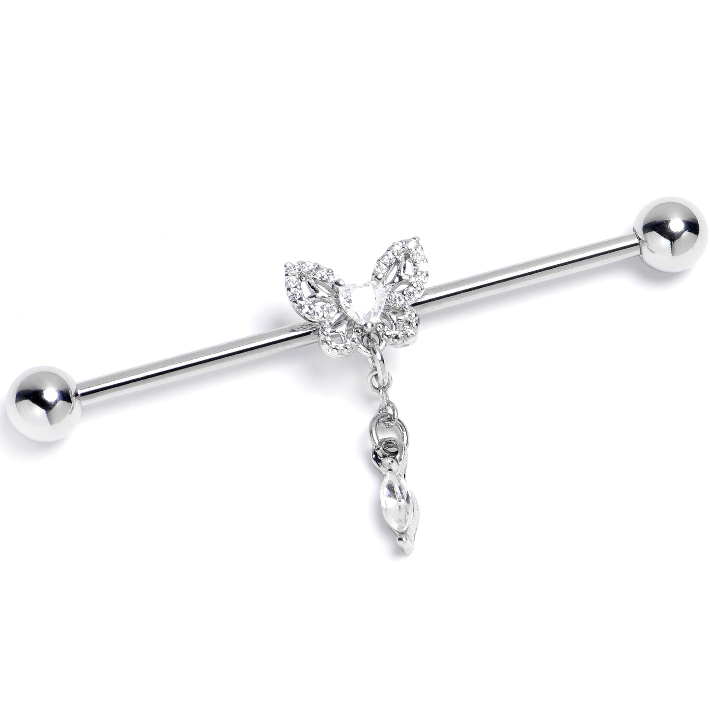 14G Clear CZ Gem Butterfly Delight Dangle Industrial Barbell 38mm