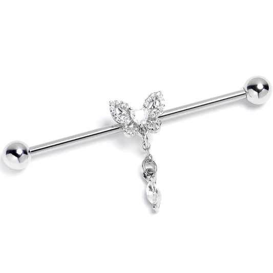 14G Clear CZ Gem Butterfly Delight Dangle Industrial Barbell 38mm