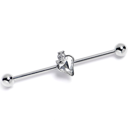 14G Clear Gem Strawberry Love Heart Industrial Barbell 38mm