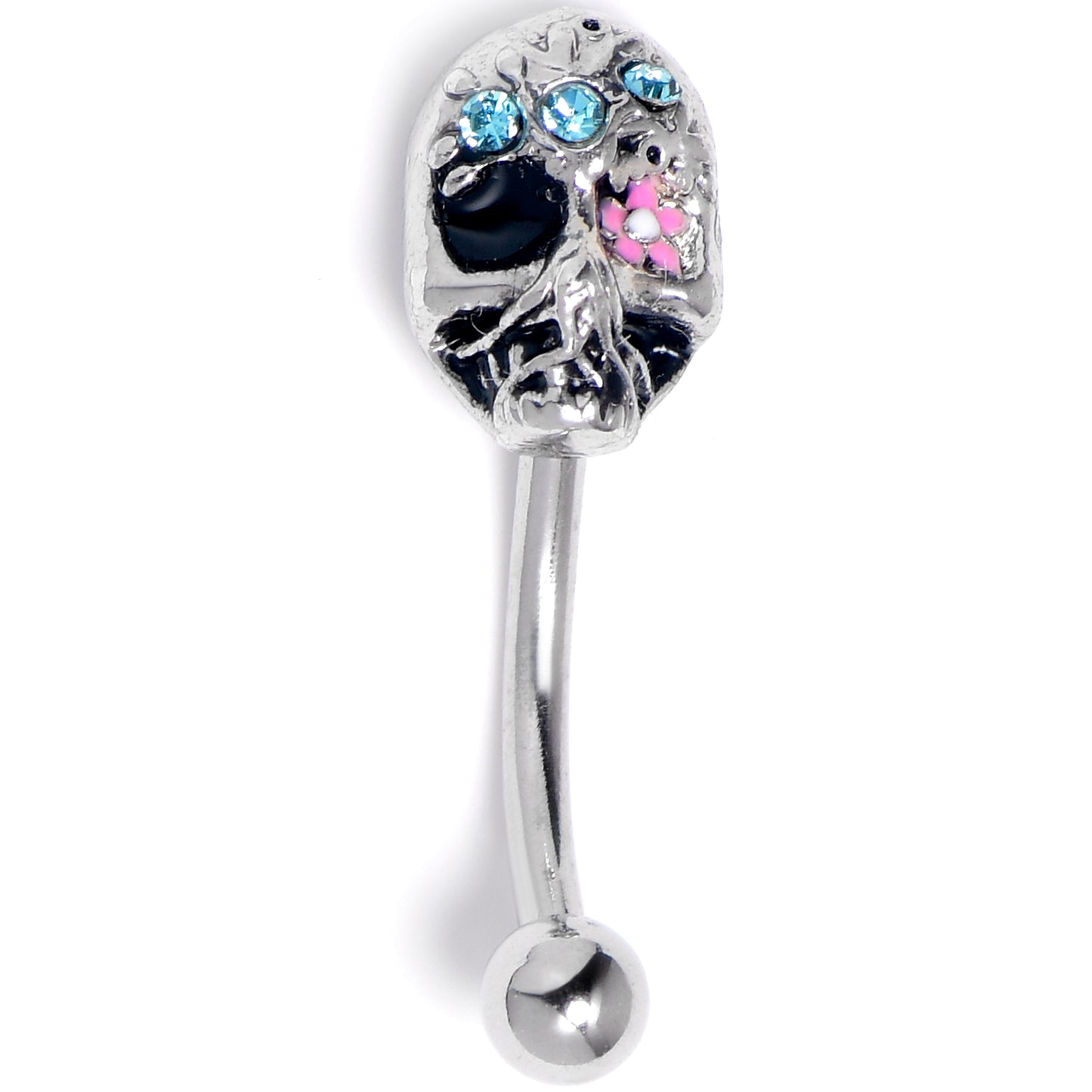 16G 5/16 Blue Gem Stylish Skull Curved Eyebrow Ring