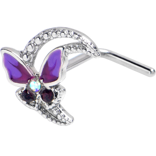 20G 7mm Aurora Gem Butterfly Purple Beauty L Shape Nose Ring