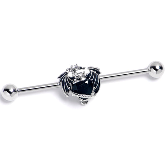 14G Black Gem Heart of Dragon Industrial Barbell 38mm