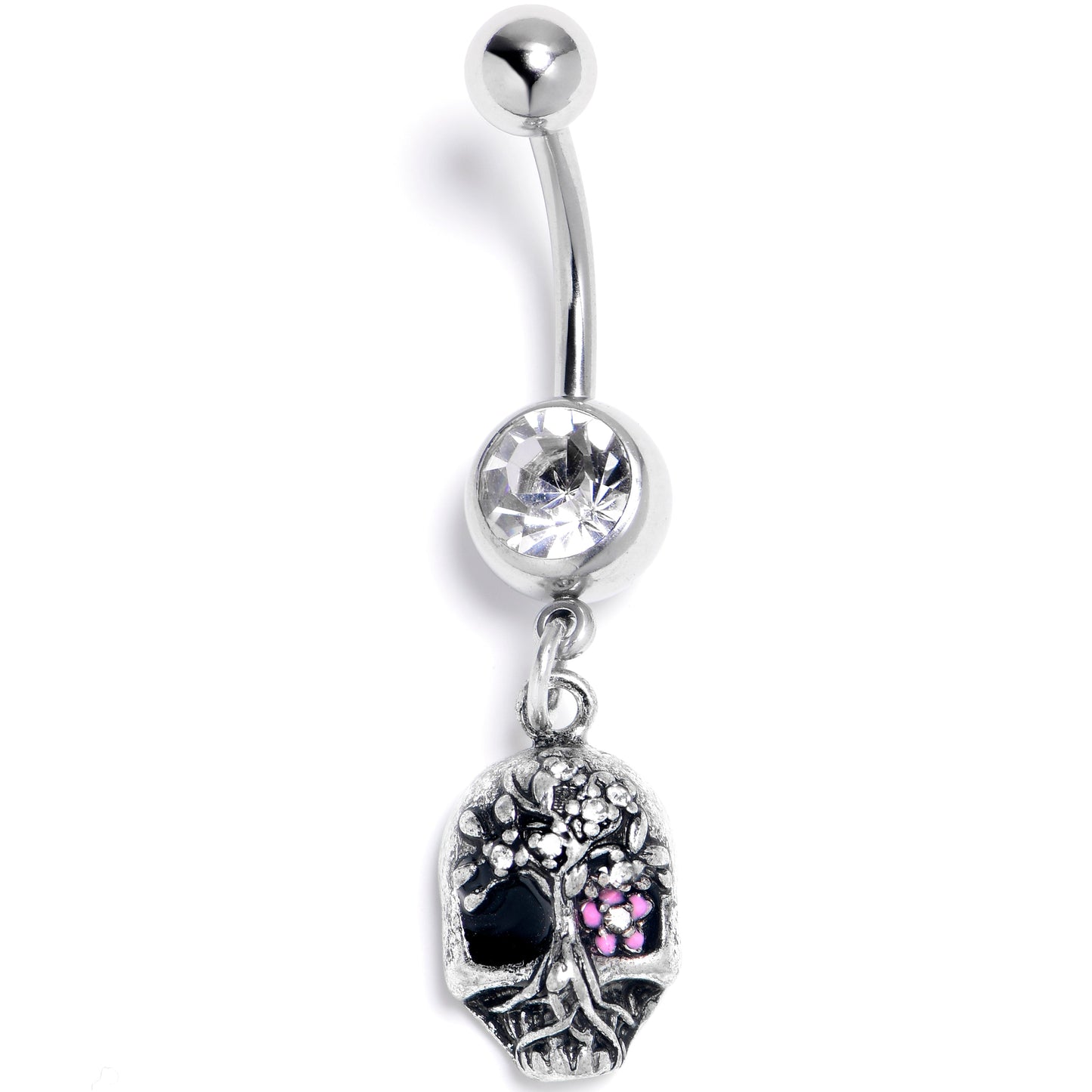 Clear Gem Stylish Skull Dangle Belly Ring