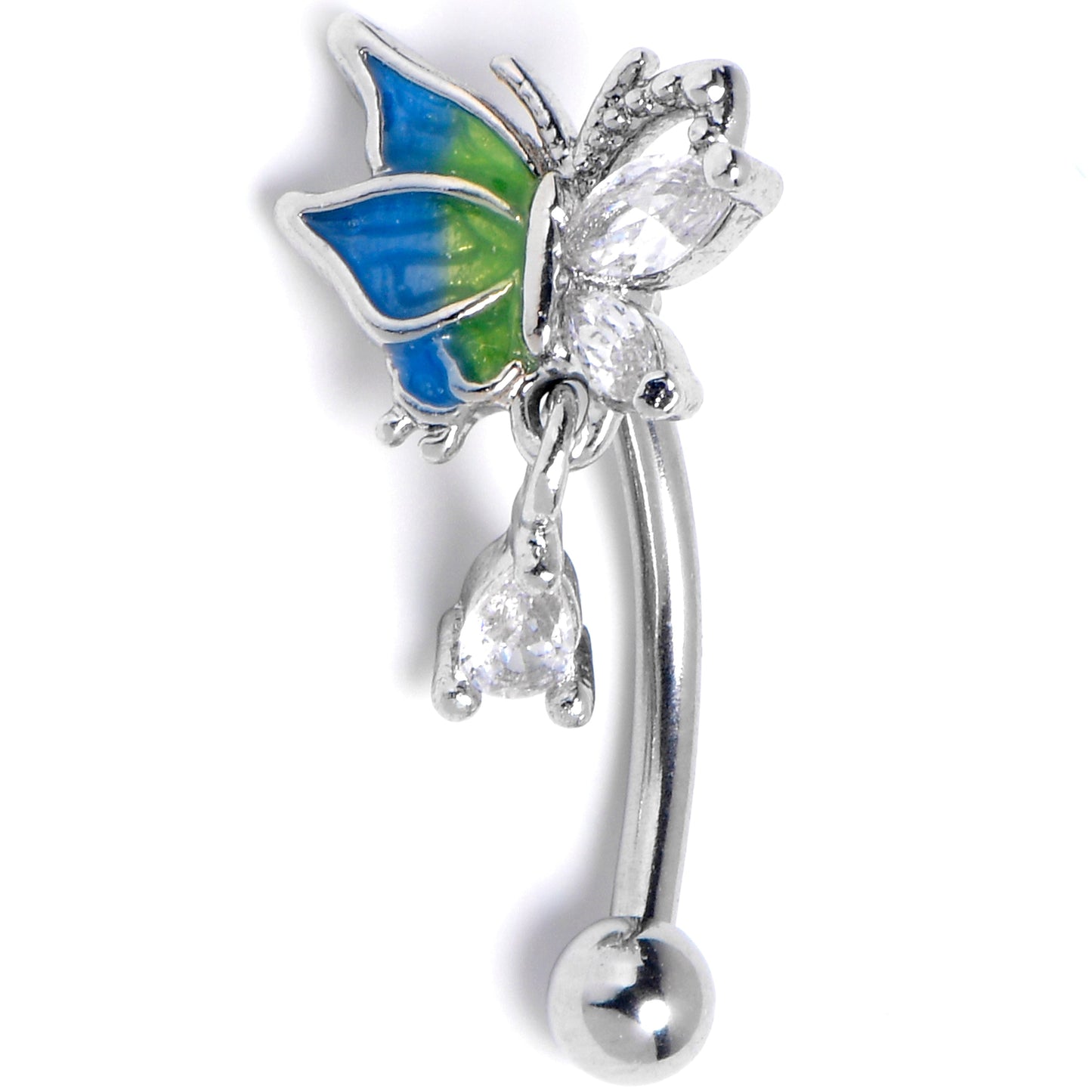 16G 5/16 Clear Gem Dazzling Beauty Butterfly Blue Curved Eyebrow Ring