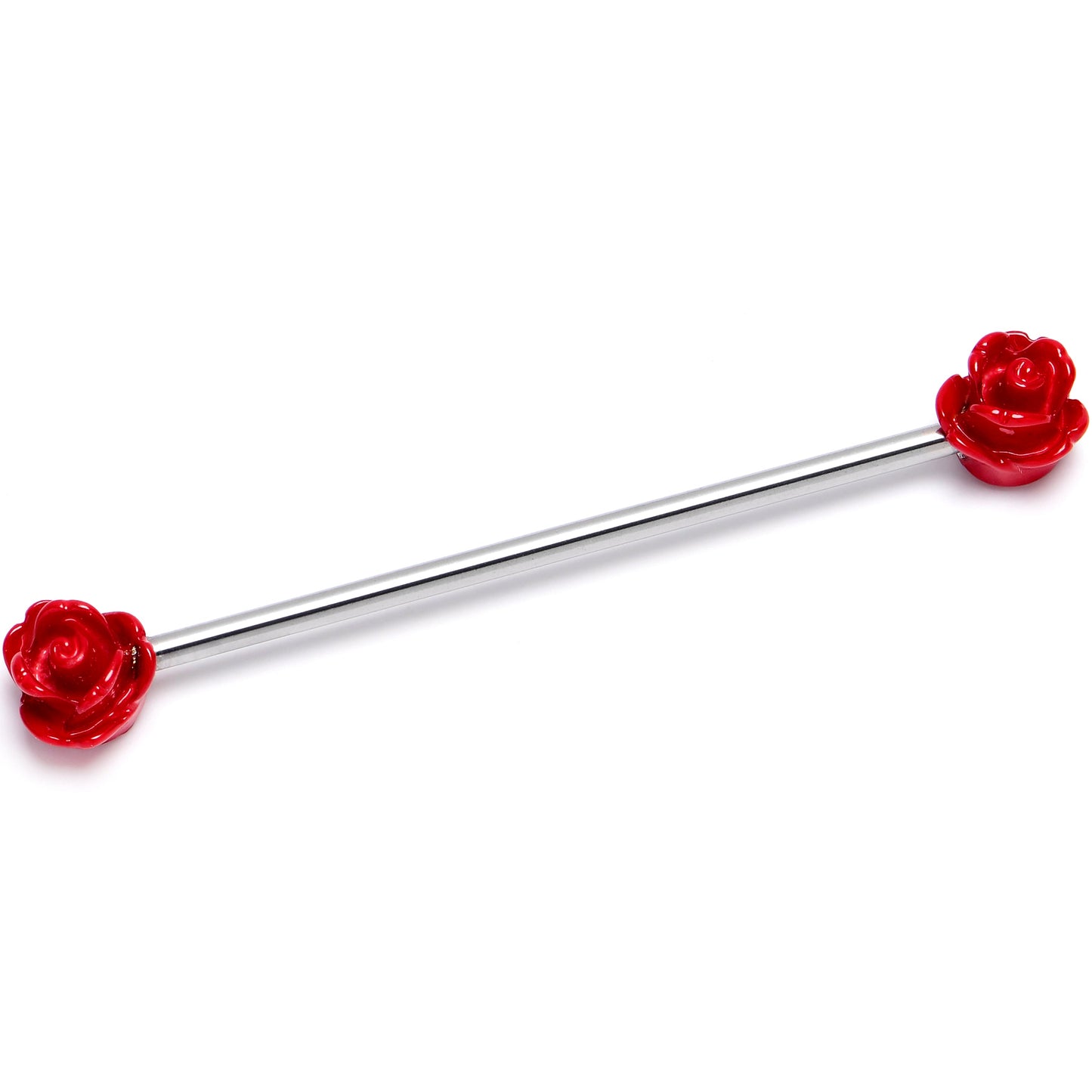 14G Open Bloom Rose Red Industrial Barbell 38mm
