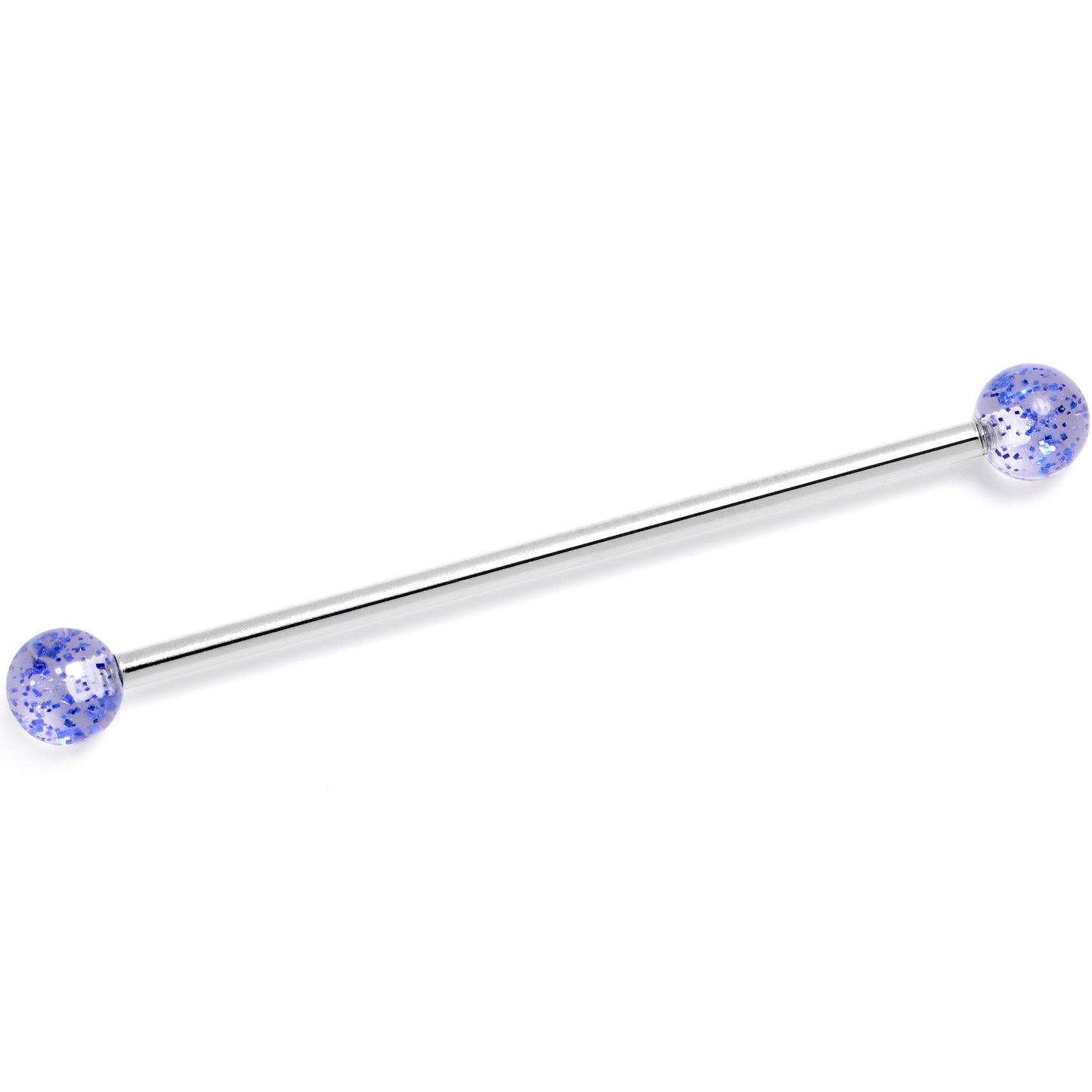 14G Internally Threaded Blue Glitter Ends Industrial Barbell 38mm