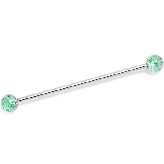 14G Internally Threaded Green Glitter Ends Industrial Barbell 38mm