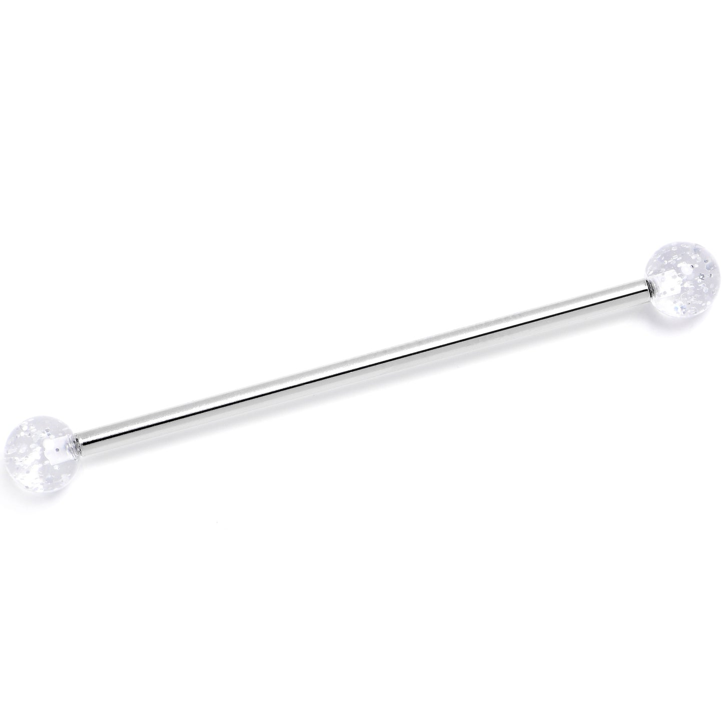 14G Internally Threaded White Glitter Ends Industrial Barbell 38mm