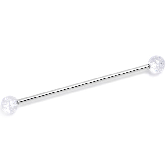 14G Internally Threaded White Glitter Ends Industrial Barbell 38mm