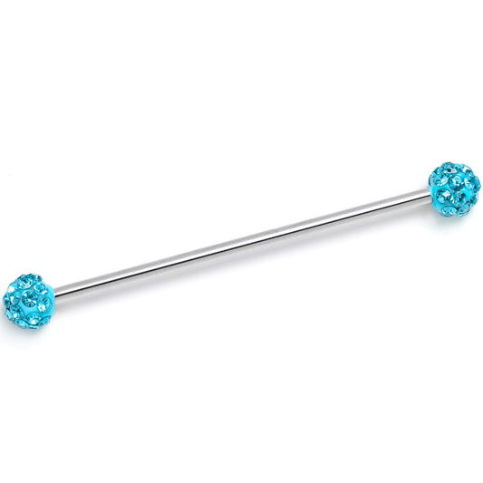 14G Blue Gem Internally Threaded Disco Industrial Barbell 38mm