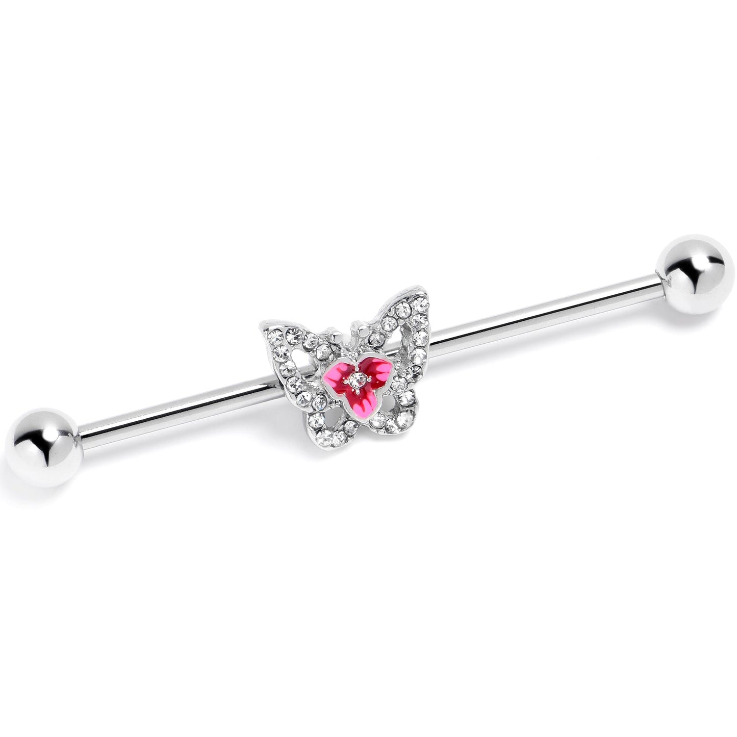 14G Clear Gem Fabulous Butterfly Pink Industrial Barbell 38mm