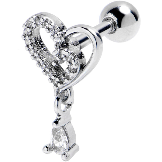 16G 1/4 Clear CZ Gem Asymmetrical Heart Dangle Cartilage Earring
