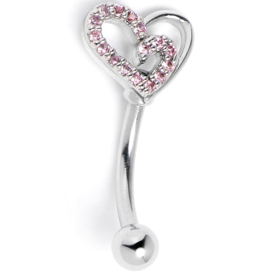16G 5/16 Pink Gem Asymmetrical Heart Curved Eyebrow Ring