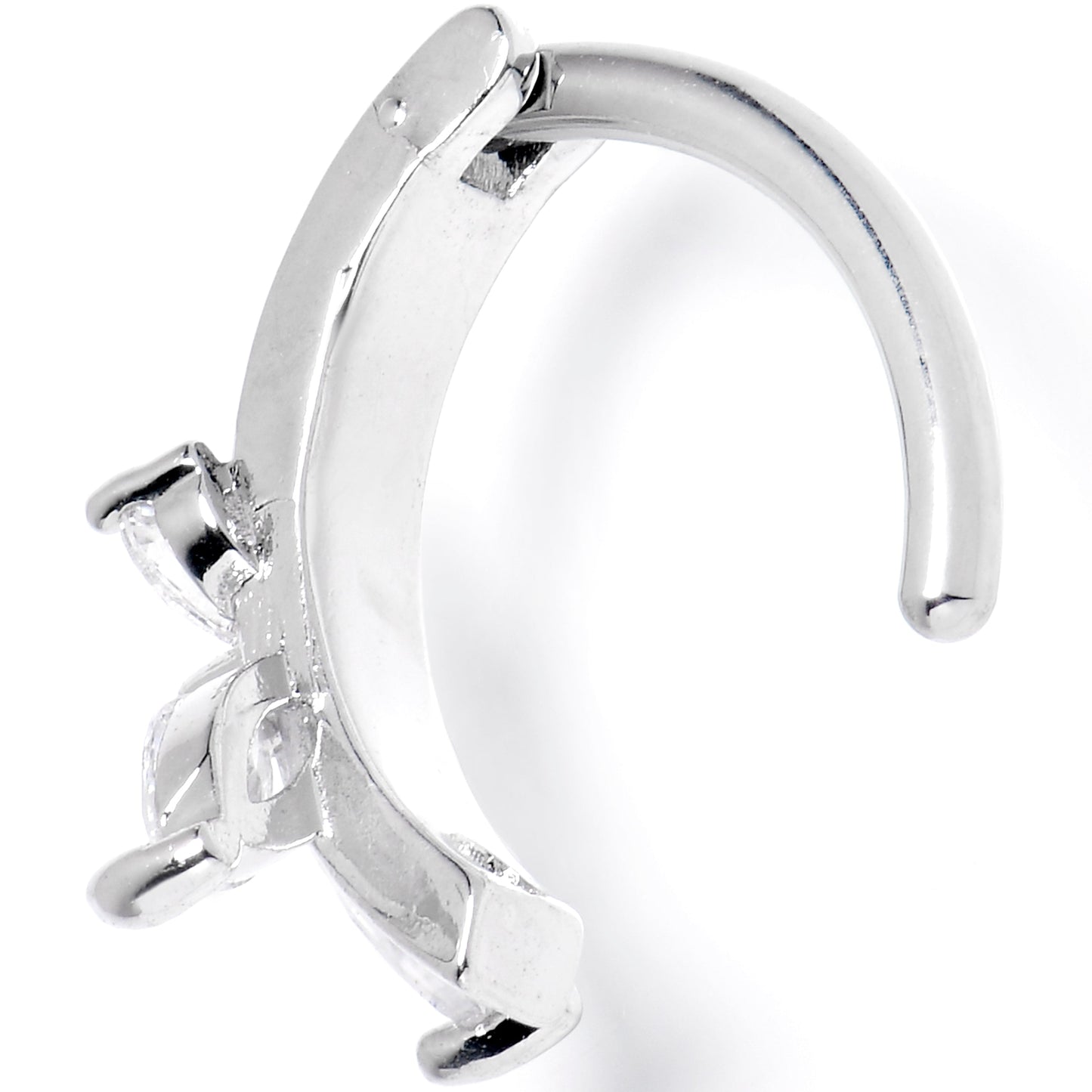 14G 3/8 Clear CZ Gem G23 Titanium Butterfly Hinged Hoop Belly Ring