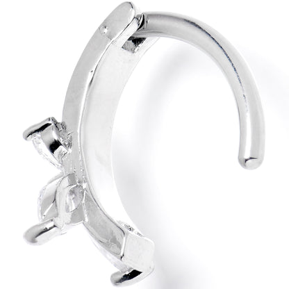 14G 3/8 Clear CZ Gem G23 Titanium Butterfly Hinged Hoop Belly Ring