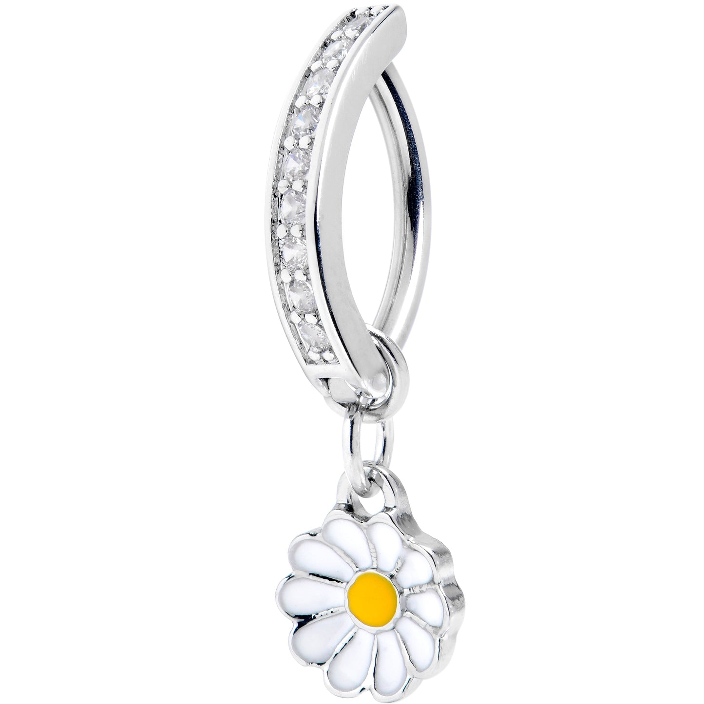 14G 3/8 Clear Gem Grade 23 Titanium Daisy Dangle Hinged Hoop Belly Ring