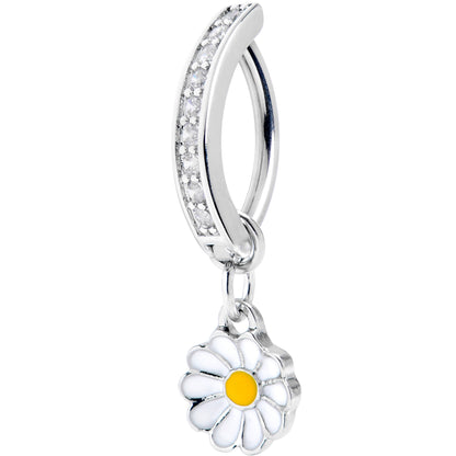 14G 3/8 Clear Gem Grade 23 Titanium Daisy Dangle Hinged Hoop Belly Ring