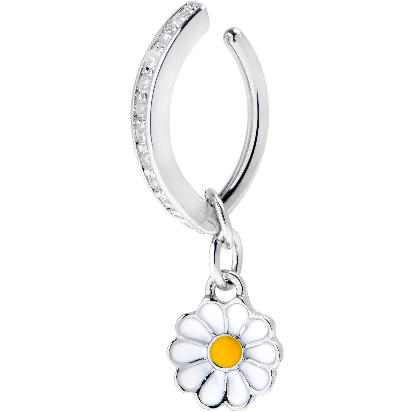 14G 3/8 Clear Gem Grade 23 Titanium Daisy Dangle Hinged Hoop Belly Ring