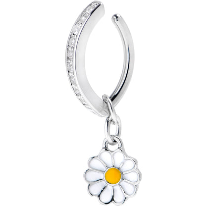 14G 3/8 Clear Gem Grade 23 Titanium Daisy Dangle Hinged Hoop Belly Ring