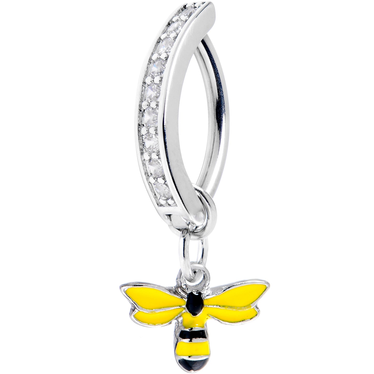 14G 3/8 Clear Gem Grade 23 Titanium Bee Dangle Hinged Hoop Belly Ring