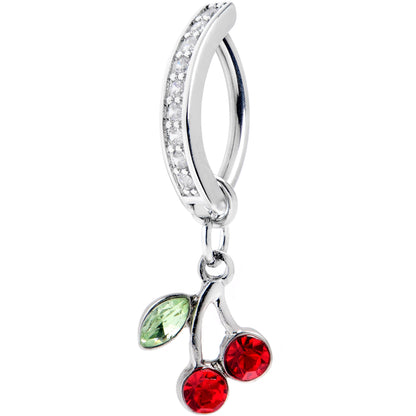 14G 3/8 Red Gem Grade 23 Titanium Cherry Dangle Hinged Hoop Belly Ring