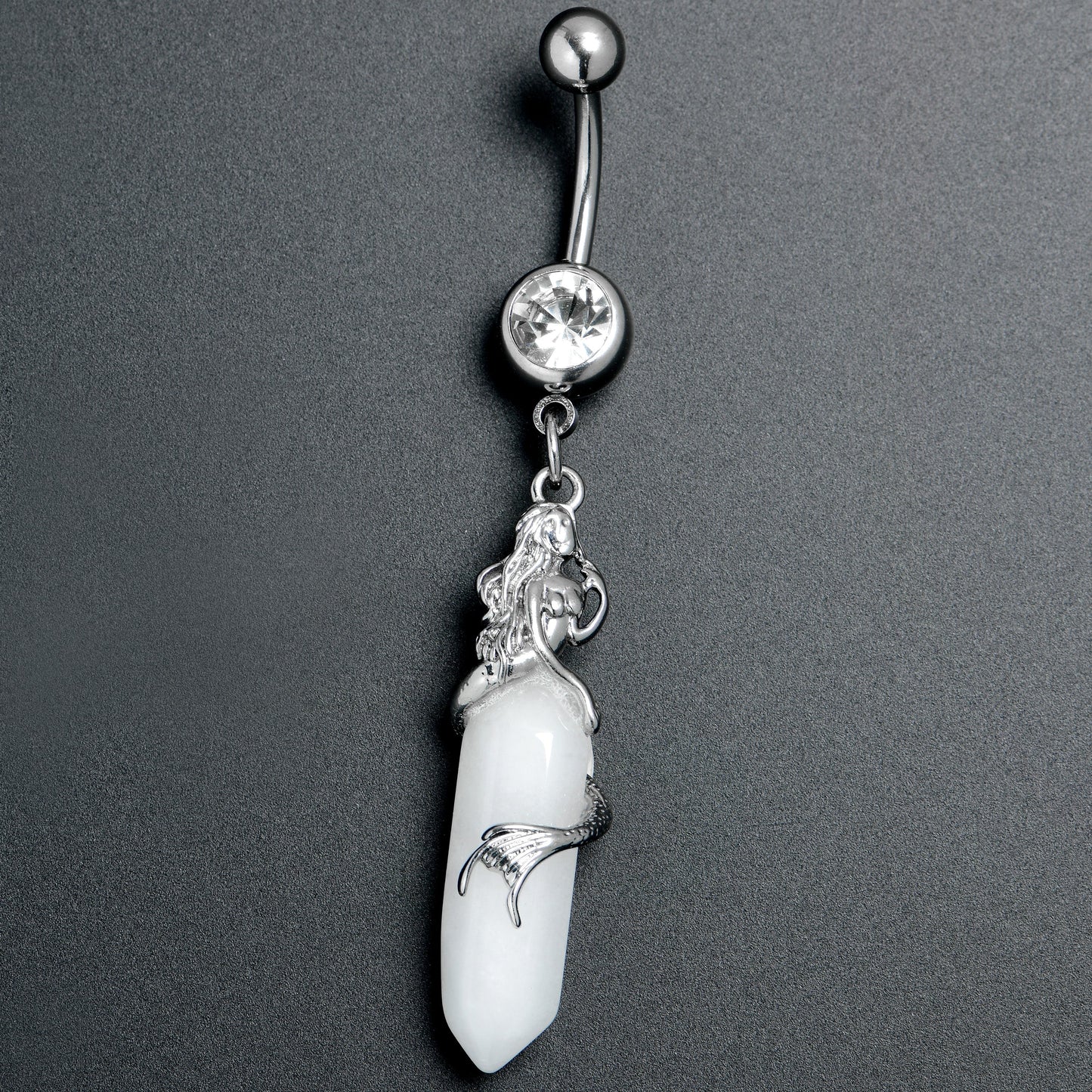 Clear Gem Mermaid Rider Dangle Belly Ring
