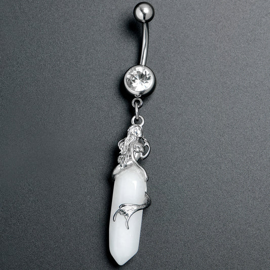 Clear Gem Mermaid Rider Dangle Belly Ring